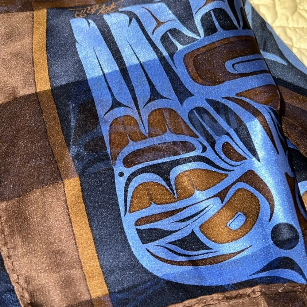 Twin Hill Native American silk oblong scarf Pacific Northwest 52” x 12”
